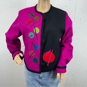 beppa Women’s size Small Fuchsia and Black Deco Wool Blazer